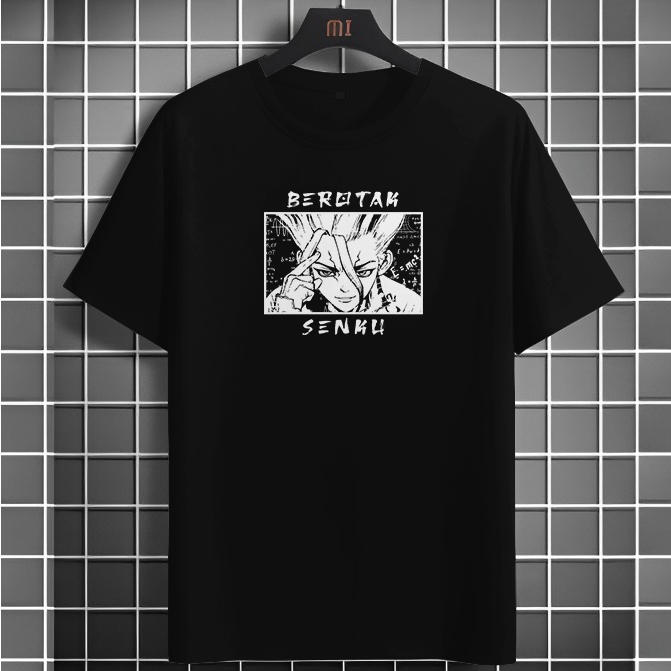 KAOS BEROTAK SENKU MEME KAOS ANIME DR STONE SENKU TSHIRT HITAM