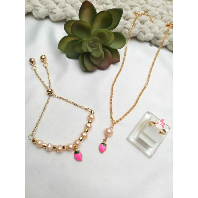 SET KALUNG GELANG DAN CINCIN ANAK MUTIARA LOMBOK AIR TAWAR