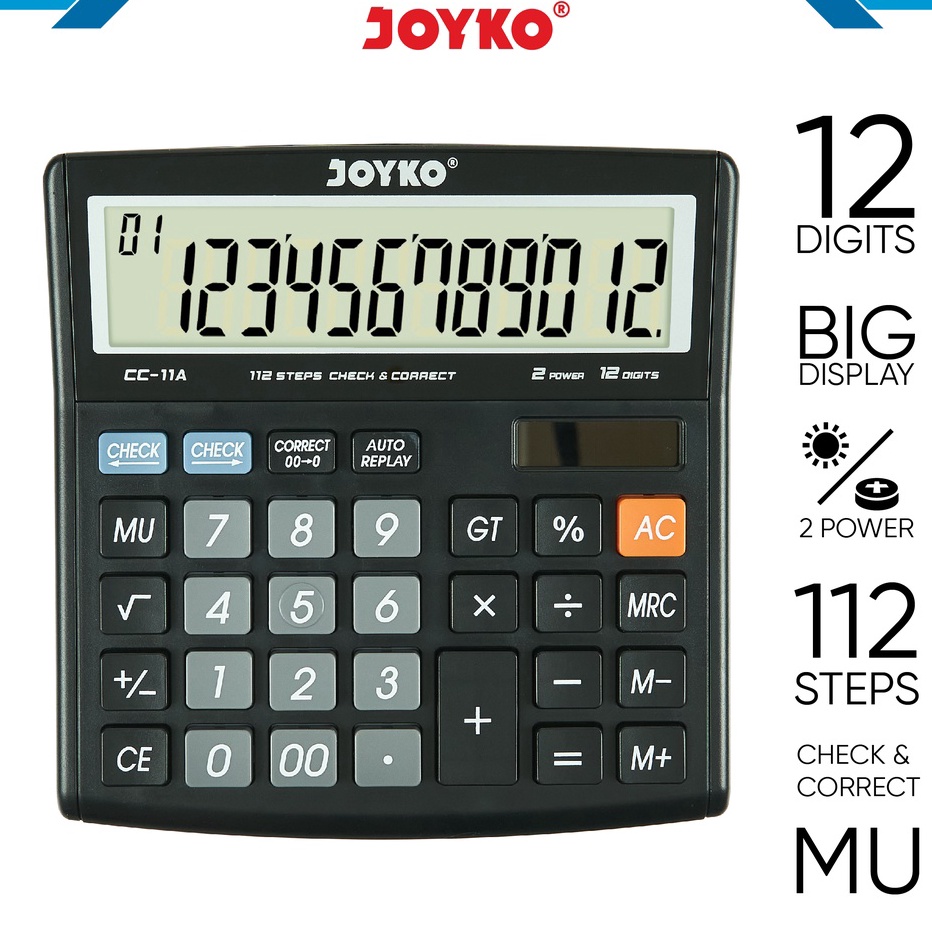

★★★★★ Calculator Kalkulator Joyko CC-11A 12 Digits Check Correct Murah Banget
