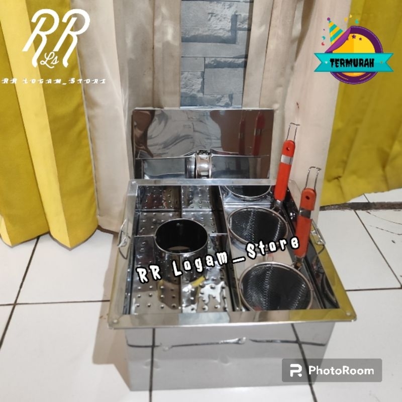 Dandang Mie Ayam/Mie Kocok 2 lubang plus sekat Bakso(kuah dan air rebusan terpisah)