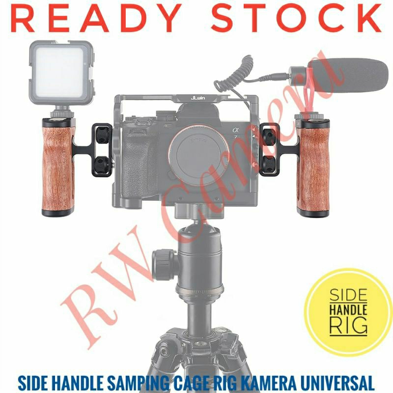 Side Handle Cage Rig Kayu Wood Pegangan Samping Kamera Universal A6000 Canon Nikon Fujifilm Sony Vid