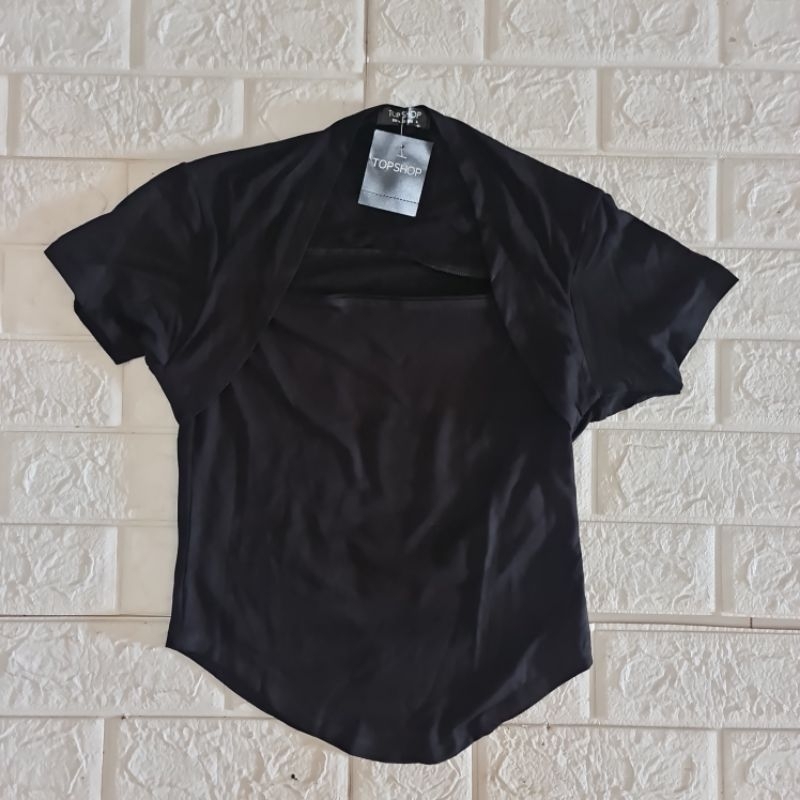 Top/kaos crop wanita import Bangkok Topshop bahan katun strect-Hitam