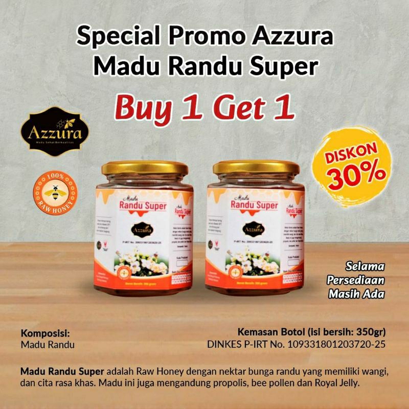 

Madu Azzura - Madu Randu Super 350gr (Buy 1 Get 1) 350gr / pcs Madu