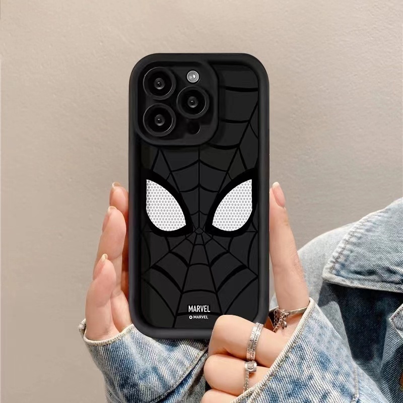 CASE Cocok untuk casing iPhone 7 8 6 6 S Plus 11 12 mini 14 15 13 Pro Max  ampelas lubang Silikon  White Spiderman casing