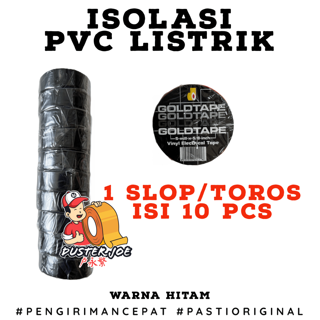 

Isolasi PVC Listrik GOLDTAPE 5/8 inch WARNA HITAM PER 1 SLOP ISI 10PCS