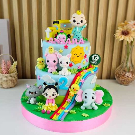 

CAKE TEMA COCOMELON AND FRIENDS UK 20+15CM / KUE ULANG TAHUN CUSTOME