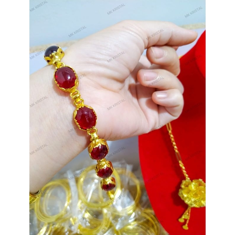 gelang permata merah delima lapis kristal