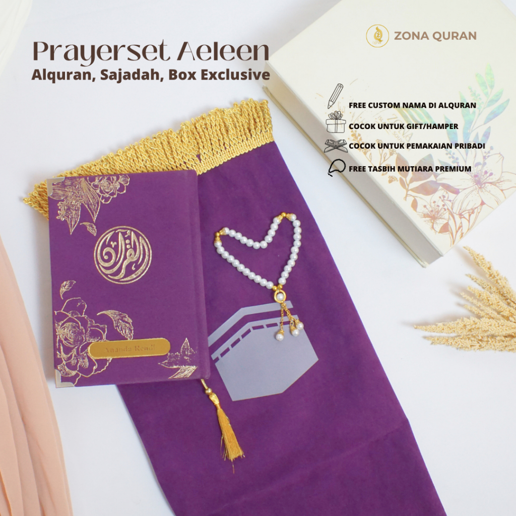 Set Alquran Sajadah Custom Nama Free Tasbih dan Kalam | Seserahan | Hampers murah | Gift AeleenSerie