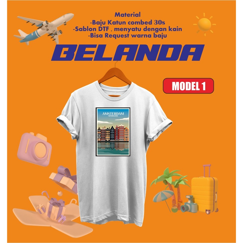 BAJU OLEH-OLEH BELANDA BANYAK MODEL - KAOS OLEH-OLEH BELANDA AMSTERDAM BATCH 1