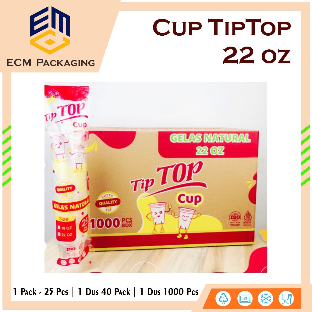 Cup Gelas Plastik 22oz TIPTOP 1 DUS | Gelas Plastik SLIM 22 oz