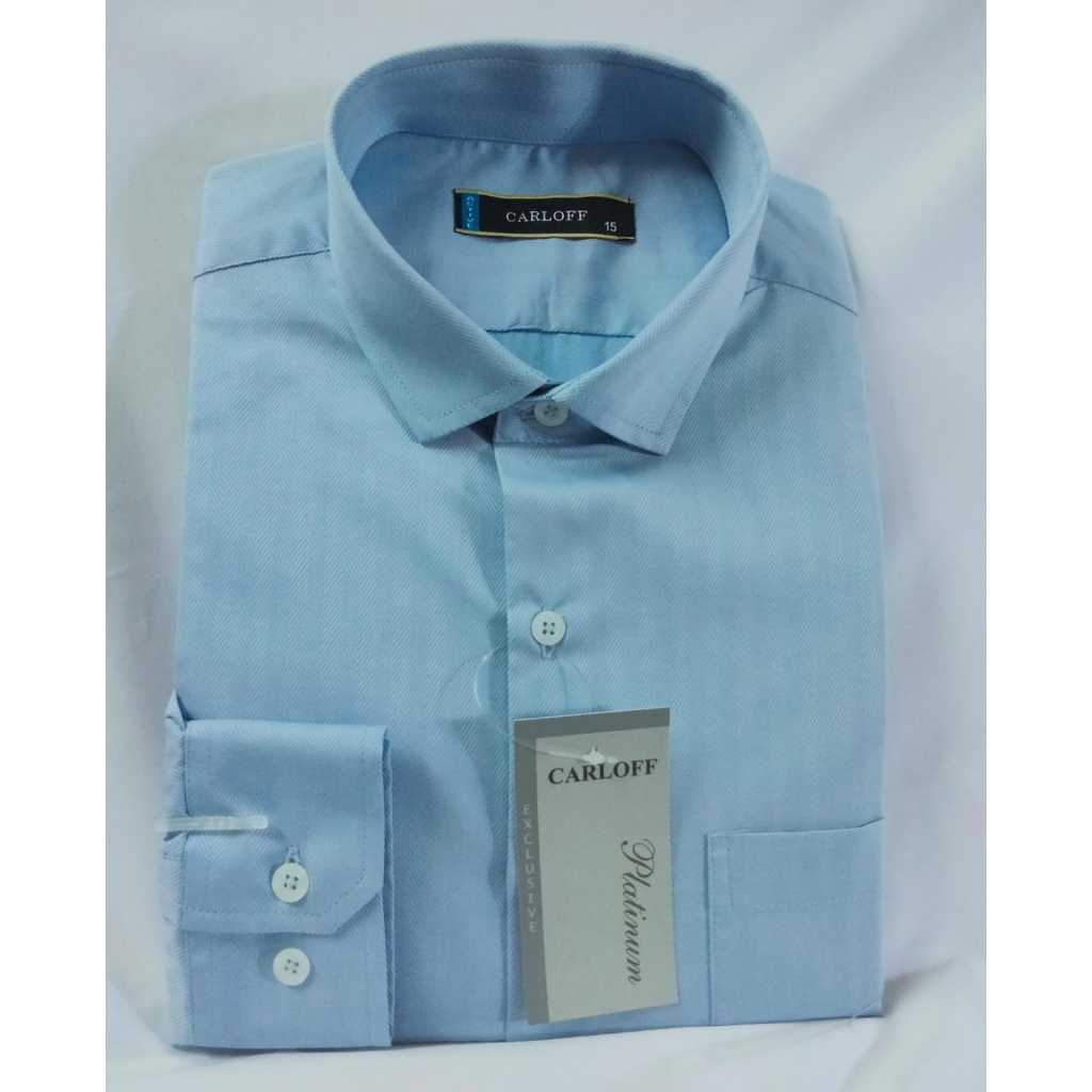 CARLOFF Pakaian Pria Hem Baju Kemeja Polos Lengan Panjang 4006P Biru Muda