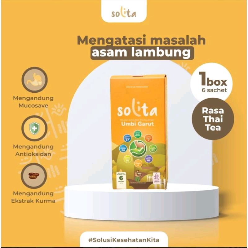 

SOLITA Minuman Serbuk Umbi Garut isi 6 sachet Rasa THAI TEA untuk Atasi Asam Lambung