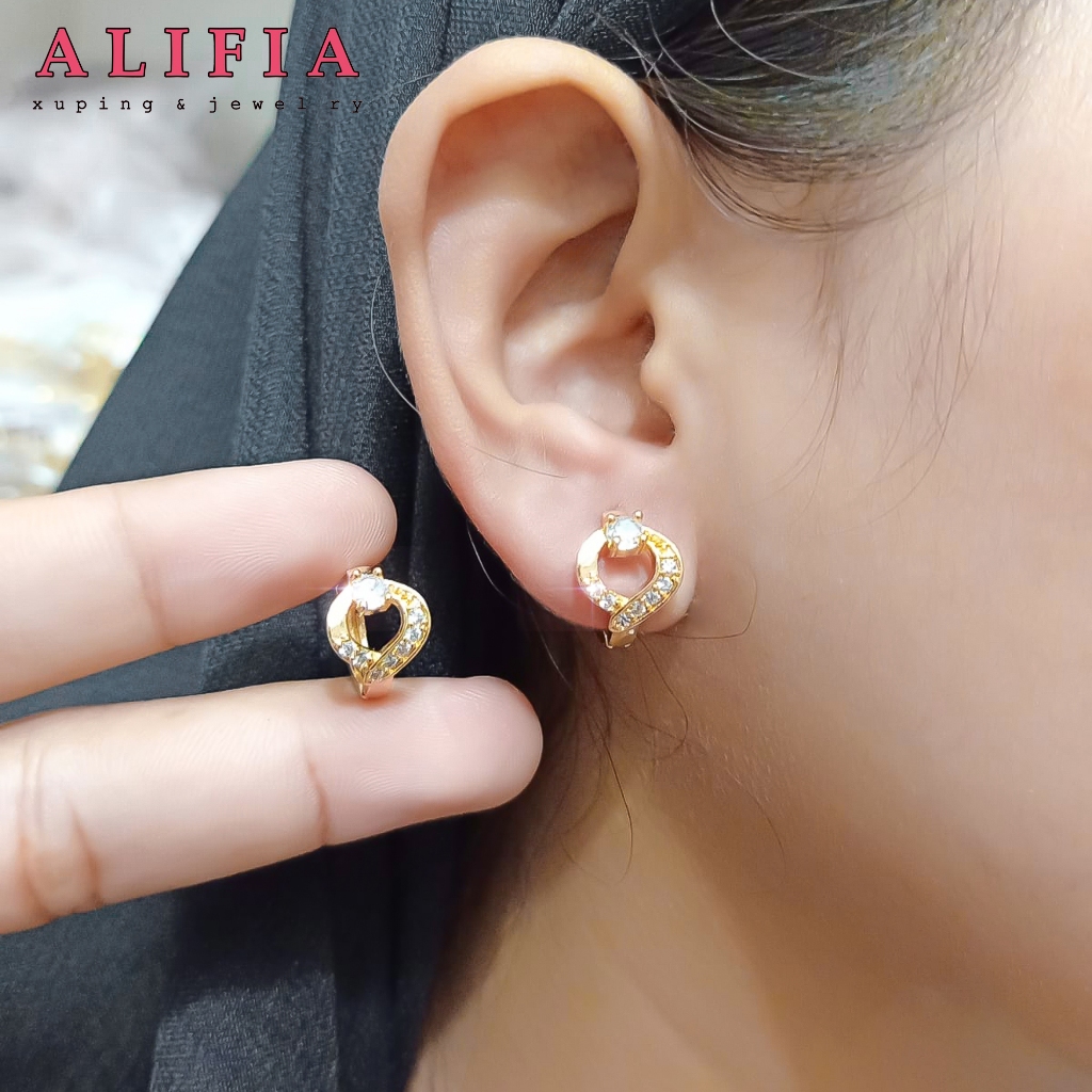 Anting Jepit Bolong Mata Satu Permata Lapis Emas Ala Korea Perhiasan Wanita Dewasa Dan Remaja