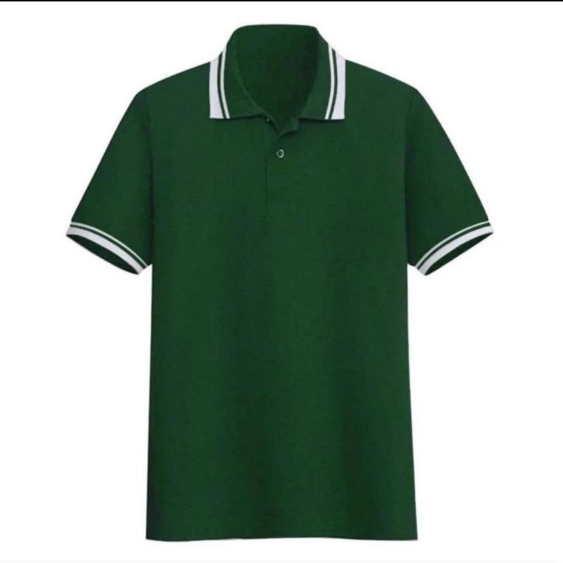 baju kaos atasan seragam polo shirt berkerah list pria wanita warna hijau army / hijau botol