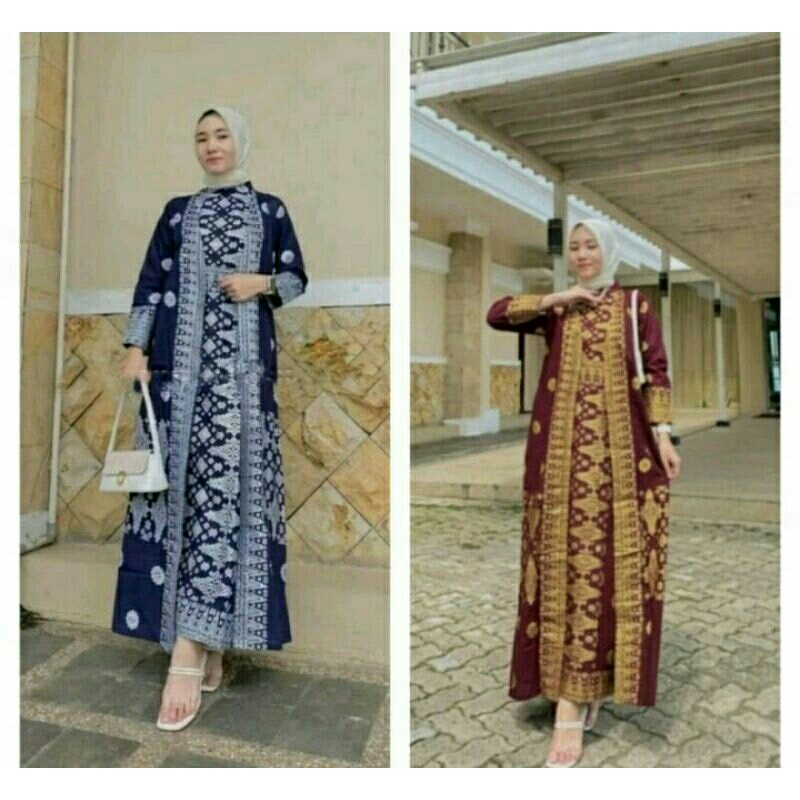 Gamis Lebaran/kondangan/Baju Couple Motif Songket Palembanb