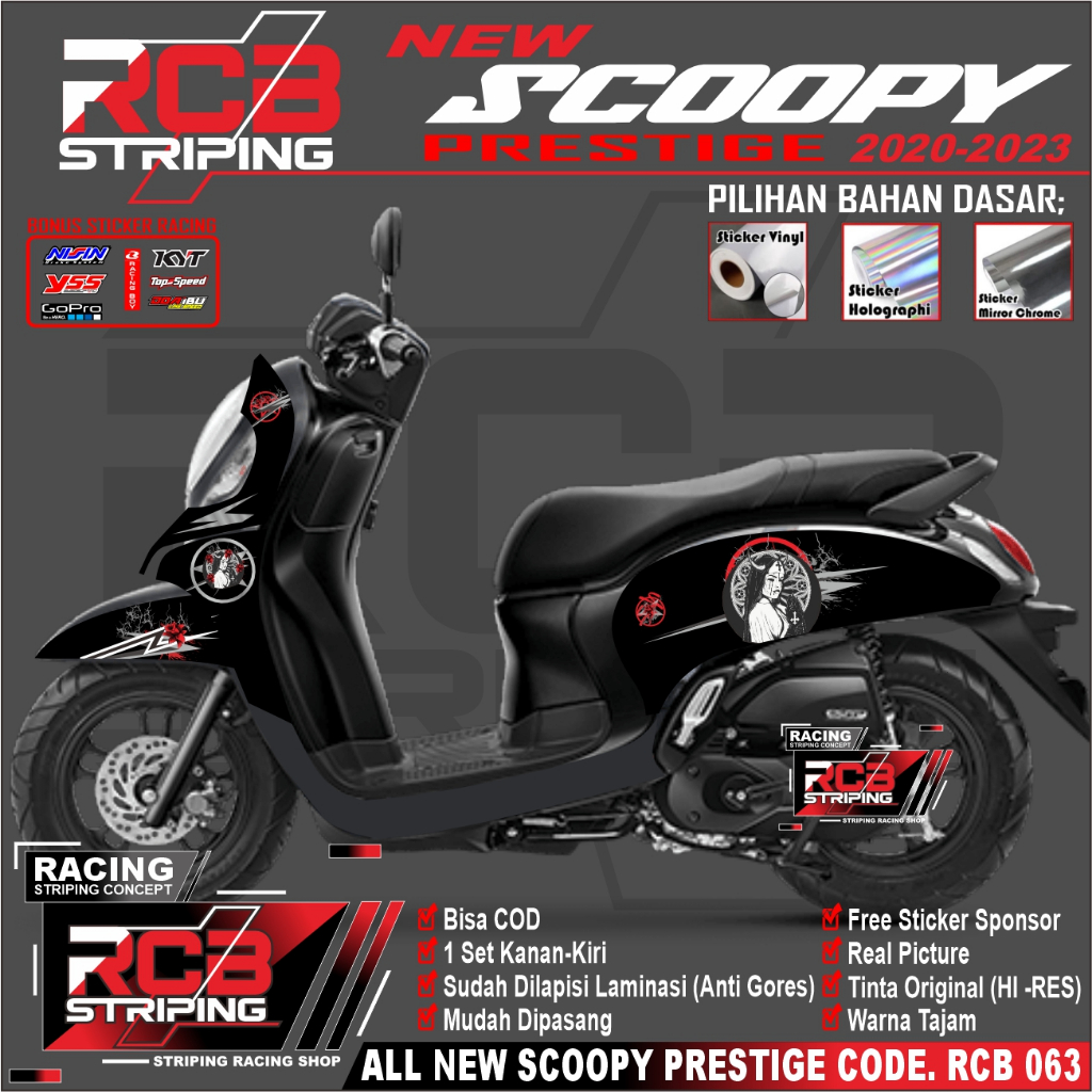 (COD) Sticker Striping Motor Scoopy PRESTIGE 2020 2022- Aksesoris Motor Stiker Lis Variasi Scoopy RC