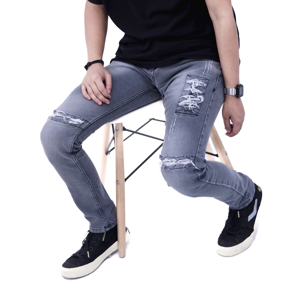 VICTORIUOS - Celana JEANS PRIA SOBEK WASH GREY Slimfit - PREMIUM - Celana JEANS DENIM - Celana Jeans