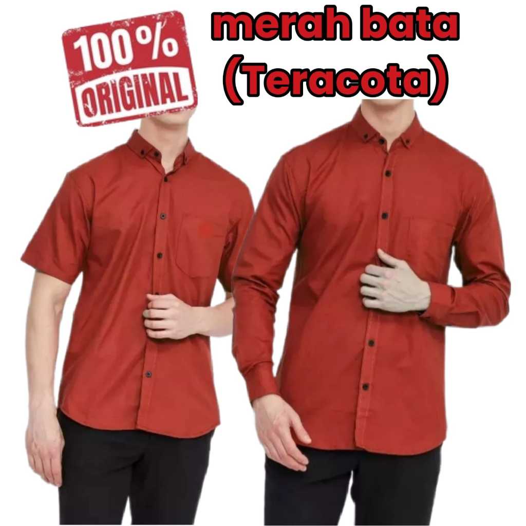 [ASLI] KEMEJA COUPLE AYAH DAN ANAK WARNA MERAH BATA/TERACOTA LENGAN PENDEK DAN PANJANG