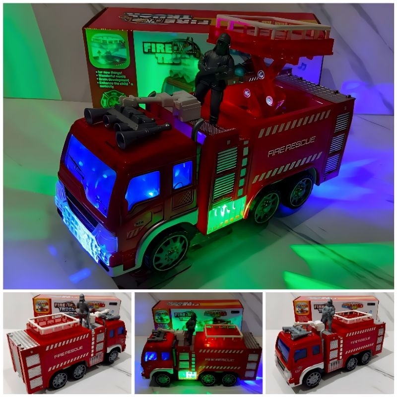 Mainan Truk Pemadam Kebakaran Bump & Go Lampu Suara Mobil Fire Truck Baterai Jalan Anak Laki Edukasi
