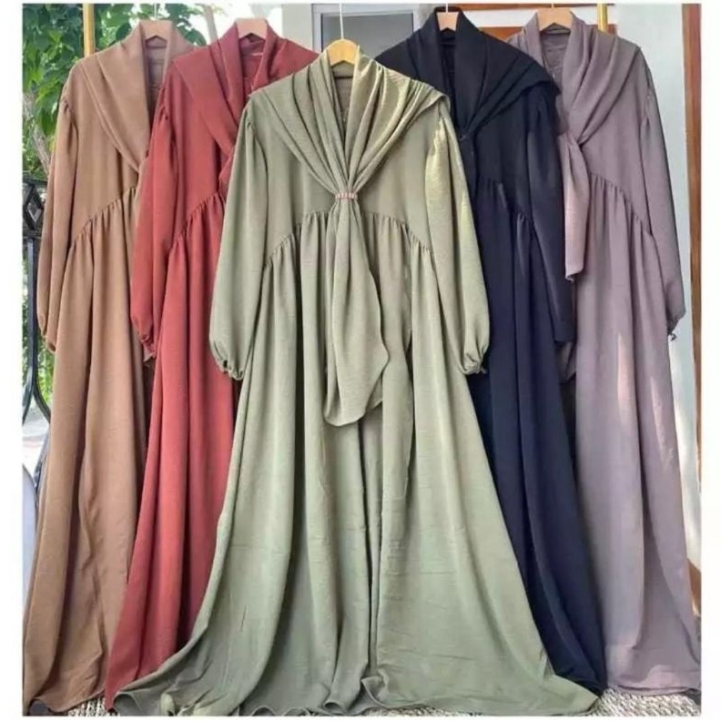 GROSIR Luna Set Syar'i Pashmina Oval Gamis Wanita Bahan Crinkle Airflow Premium grosir