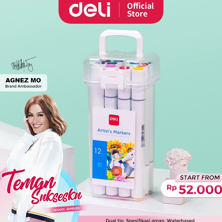 

Seller Deli Color Water-based Double Tip Marker Spidol Ujung Ganda 12/24/36/48/60 Warna 70804 01Y