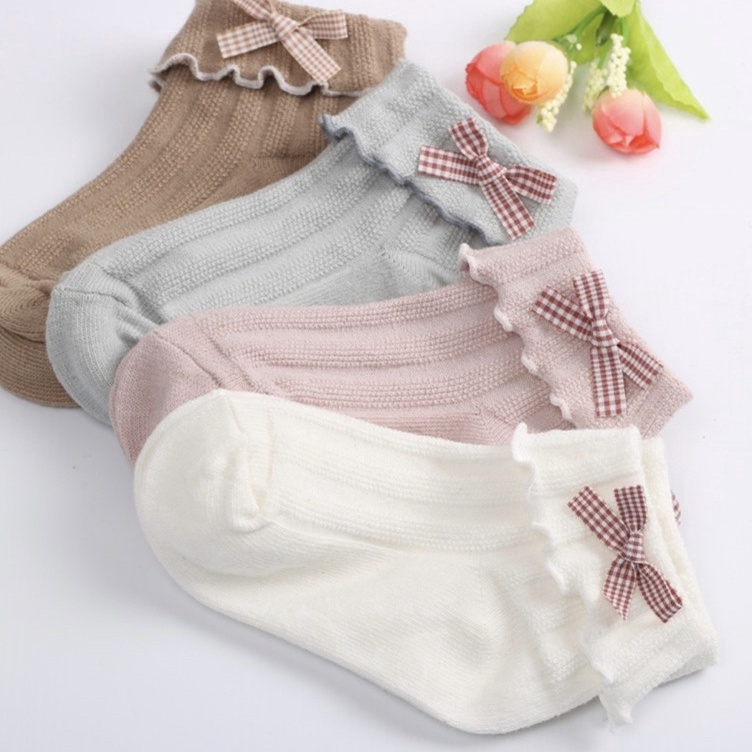 Borong Produk ⬆️ Kaos Kaki Anak Balita Perempuan Pendek Model PITA KOTAK Pendek / Kids Toddler Socks