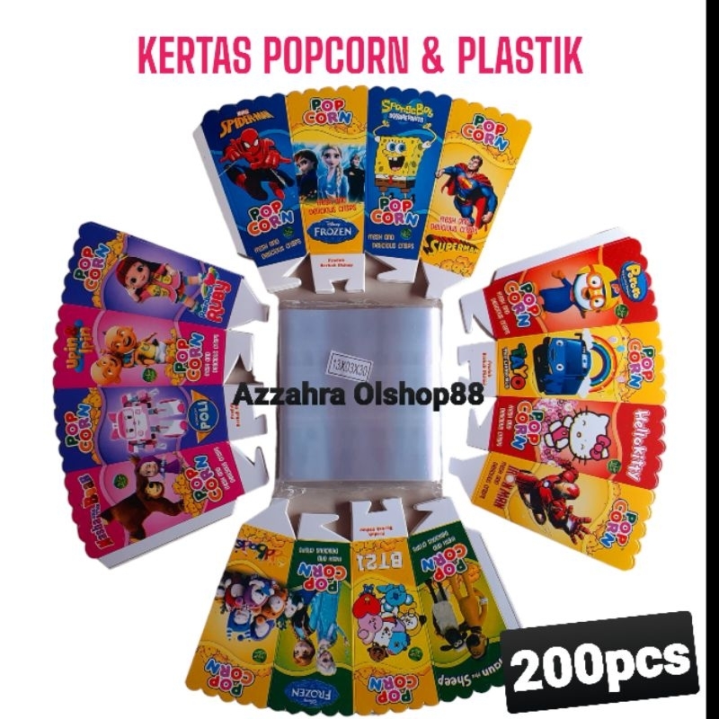 100pcs wadah popcorn / kertas 100 & plastik 100 / kertas popcorn 12x6