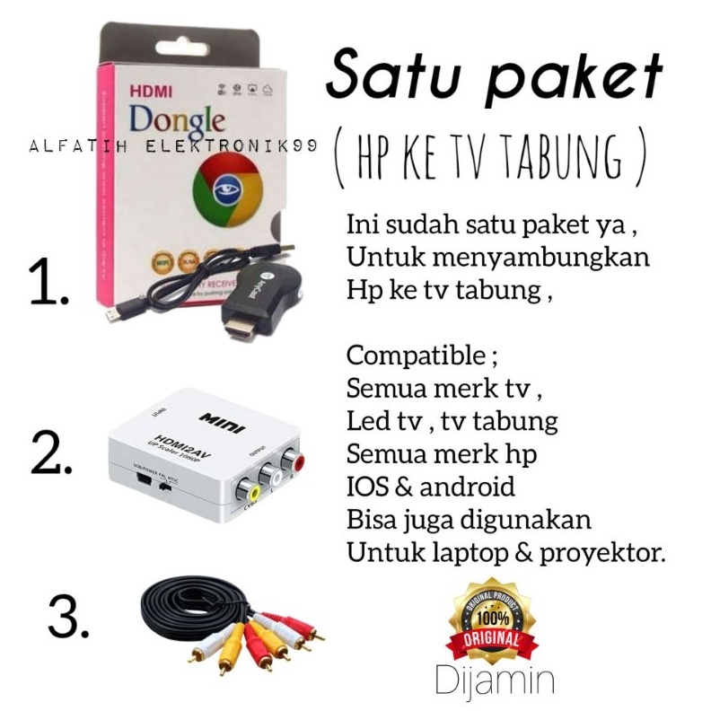Terbaru dan terlaris PAKET KUMPLIT PENGHUBUNG HP KE TV TABUNG / ANYCSAT DONGLE / ANYCAST TV ALAT UNT