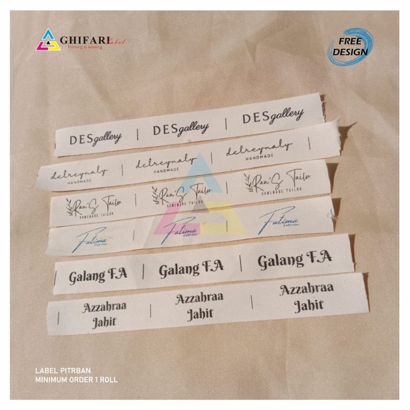 label pitrban 1 roll(panjang 50metee),label baju, label piterban import bahan halus,