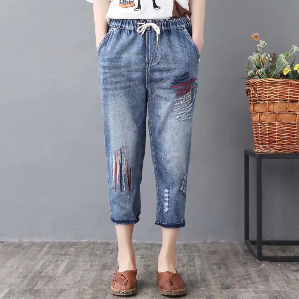 Eiffel Celana Boyfriend Jeans Bordir Zigzag