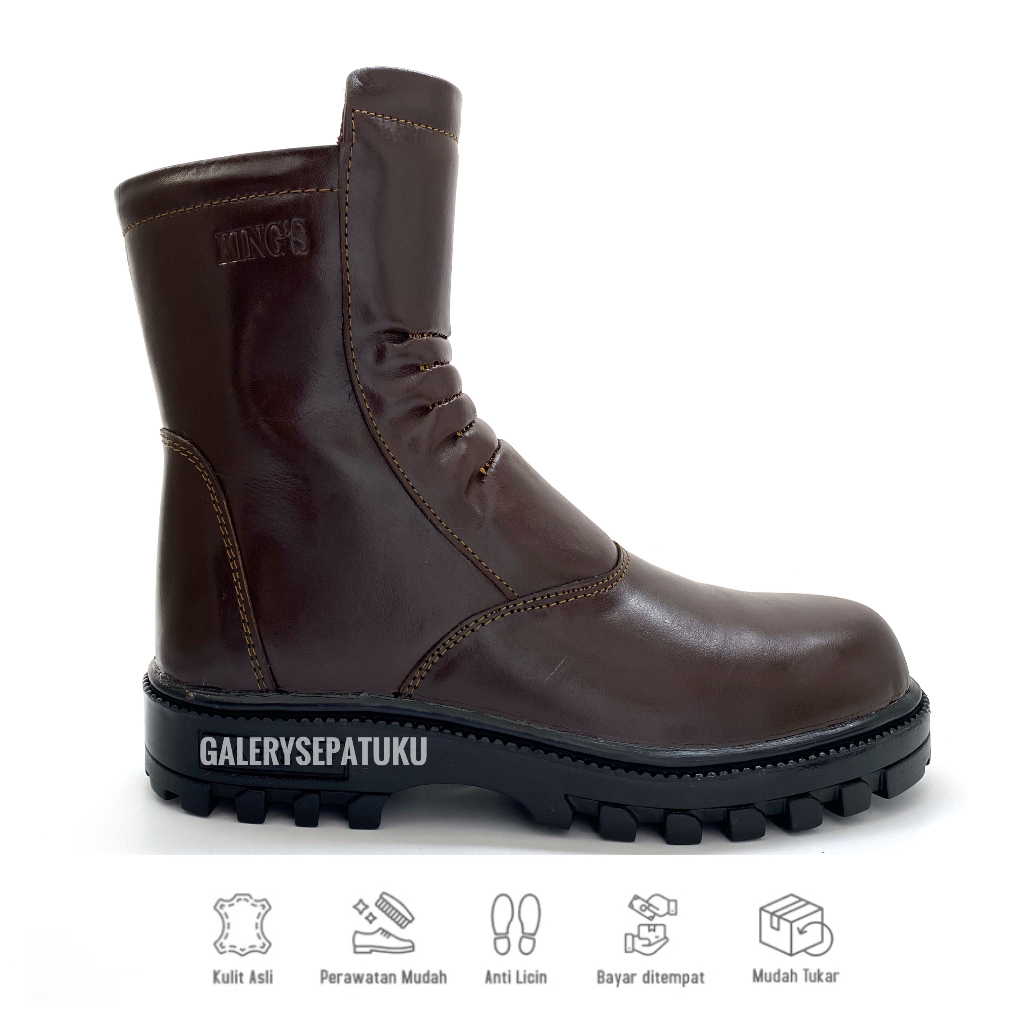 Sepatu Safety Booth Kulit Asli Resleting Original