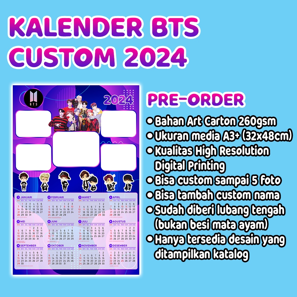 

[NEW] Kalender Dinding KPOP BTS 2024 Custom