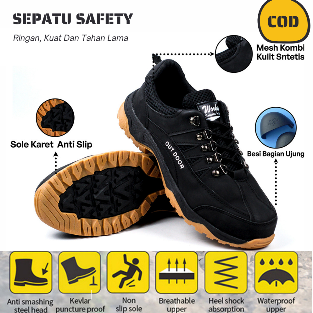 Sepatu Hiking Paramount Pendek Ujung Besi Safety shoes Sepatu Safety Pria