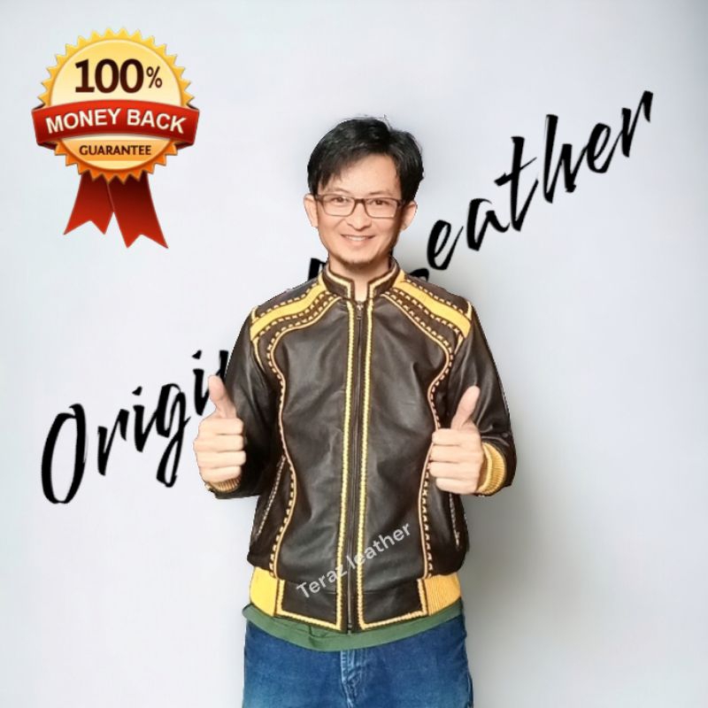 Jaket Kulit Asli model Sulam cat Wash