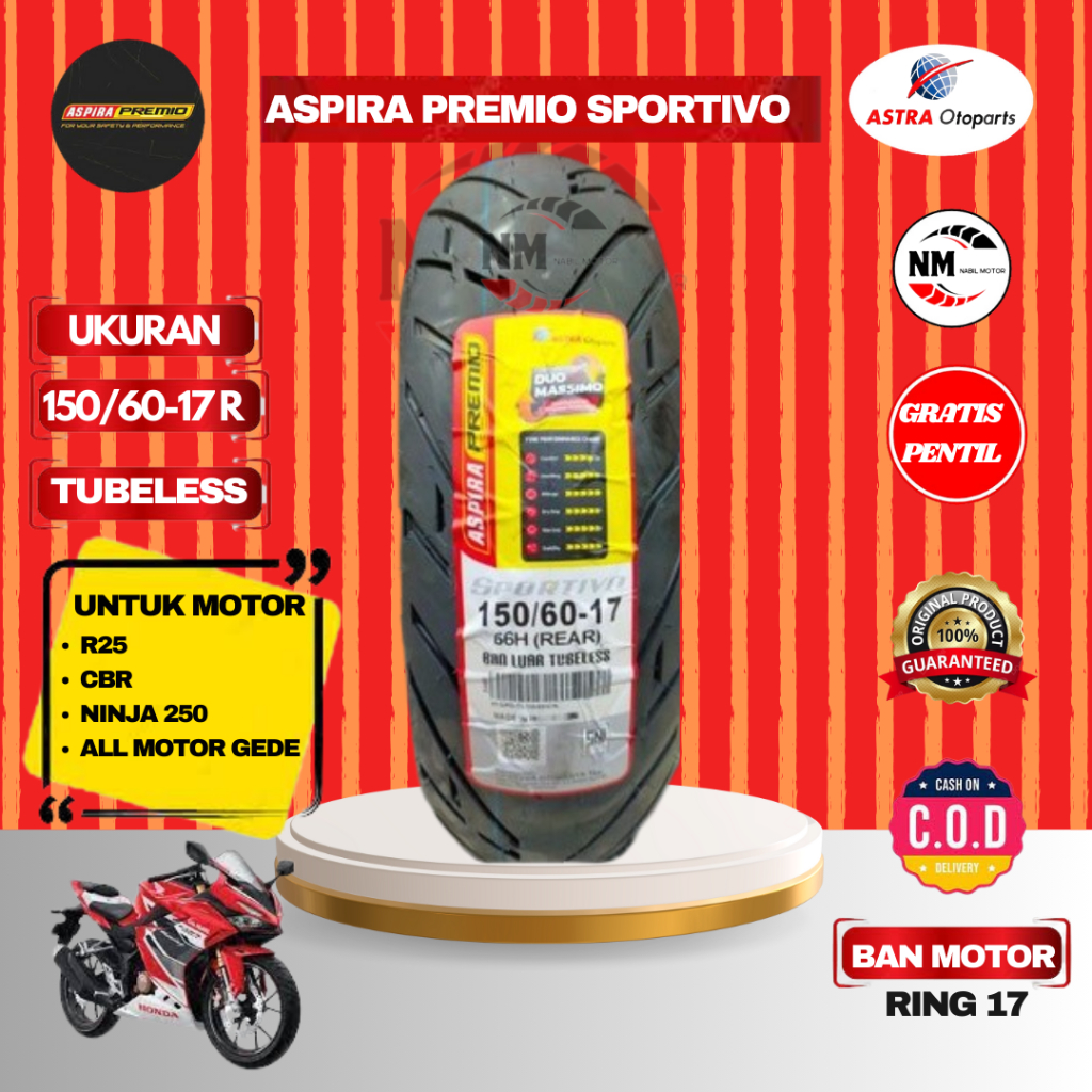 Ban luar aspira premio sportivo uk 150/60 17 Rear Tubeles