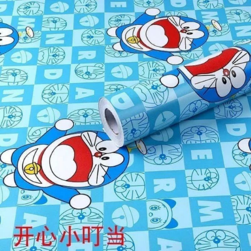 Wallpaper Sticker Dinding Karakter Doraemon Kotak Aksara Dekorasi Dinding Kamar Anak