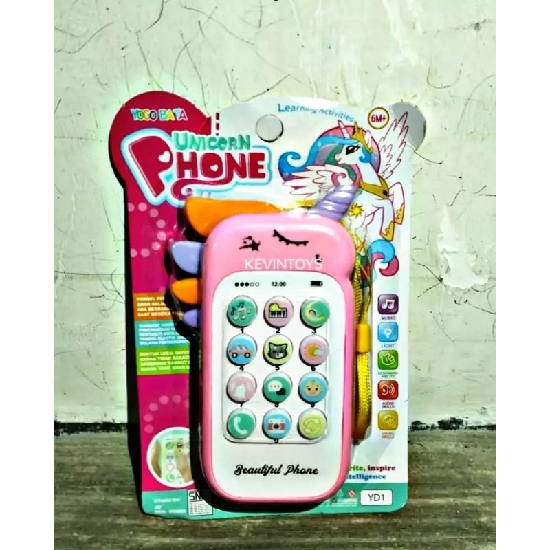 YD 1 MAINAN ANAK HP MODEL BARU / MAINAN BAYI UNICORN PHONE / MAINAN HANDPHONE MUSIK UNICORN + TEETHE