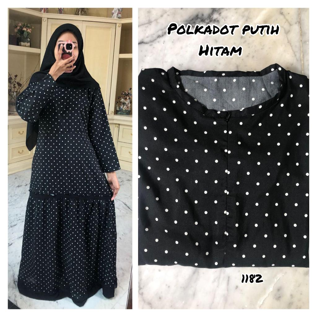 GAMIS RAYON MOTIF POLKADOT PUTIH (HITAM)