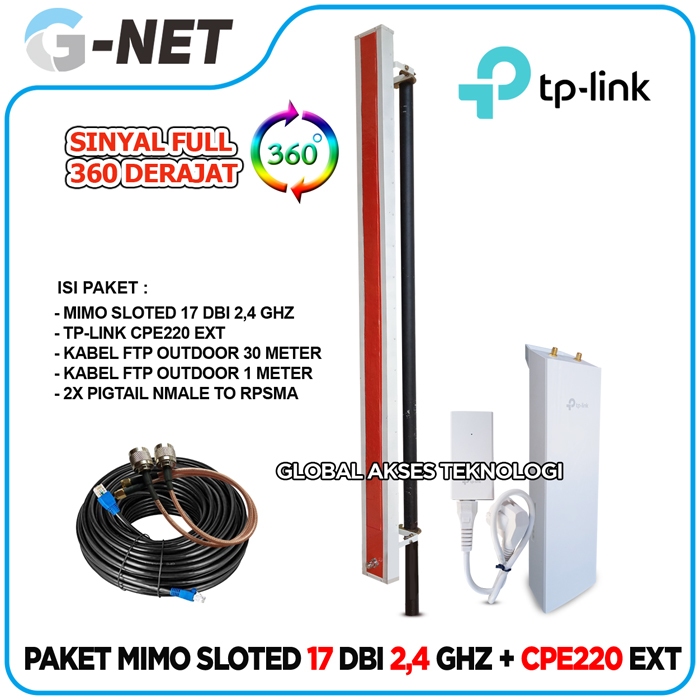 Paket Antena outdoor Mimo Slotted 17 dBi 2,4 Ghz 360 derajat & TP LINK CPE 220 EXT 30 dbm 300 Mbps c