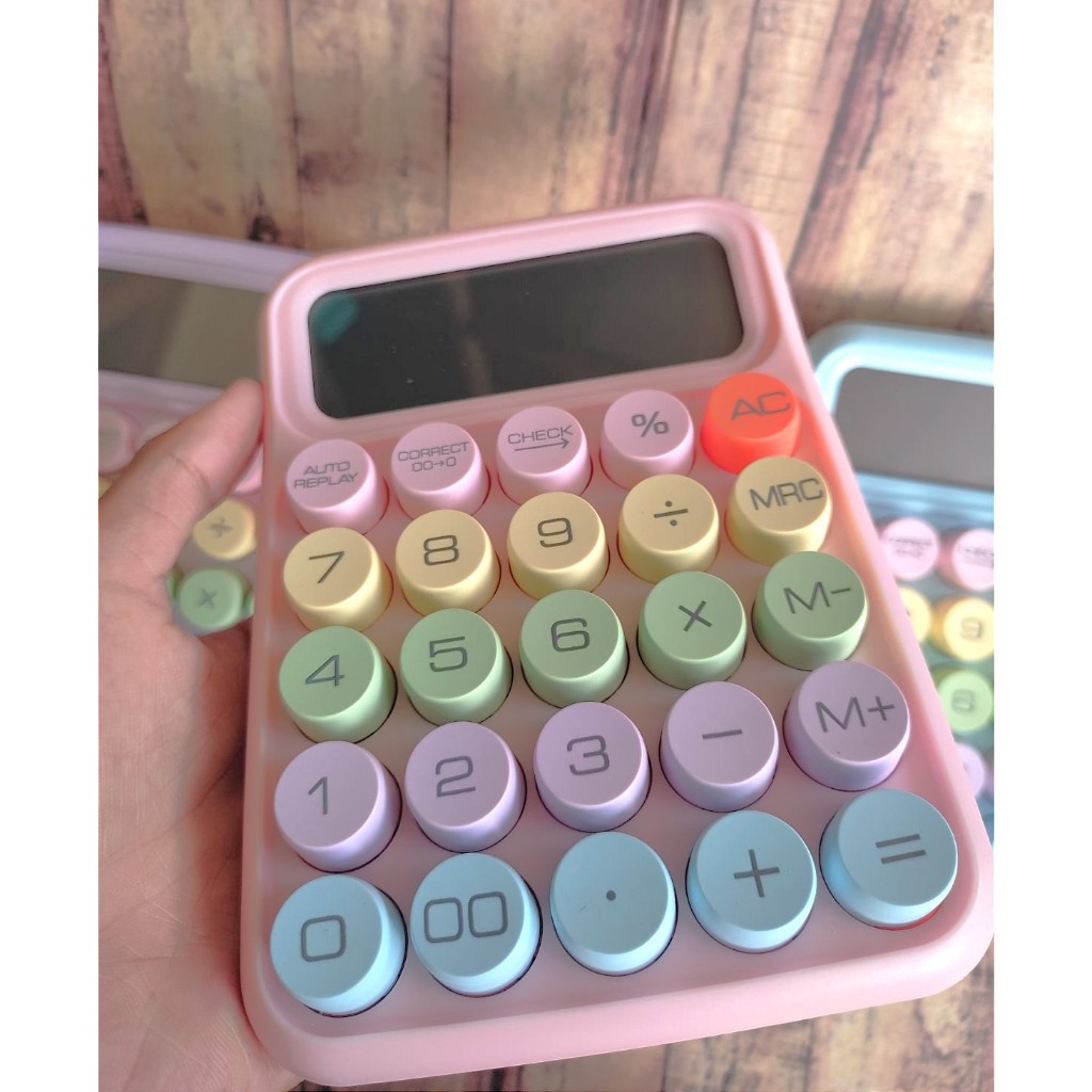 Kalkulator Macaron Fancy Tombol Besar PE- 817M - Calculator Keyboard Boba 12 Digit - Kalkulator Pastel Aesthetic