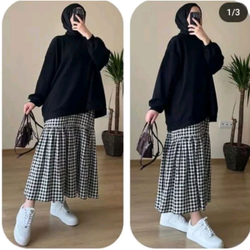 Rok Serut  Bahan Katun Kotak/Rok Remaja Terbaru /Kekinian