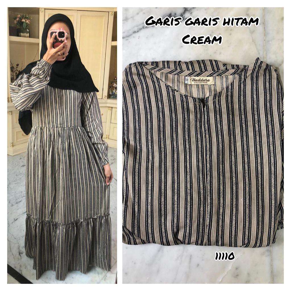 GAMIS RAYON MOTIF GARIS GARIS HITAM (CREAM)