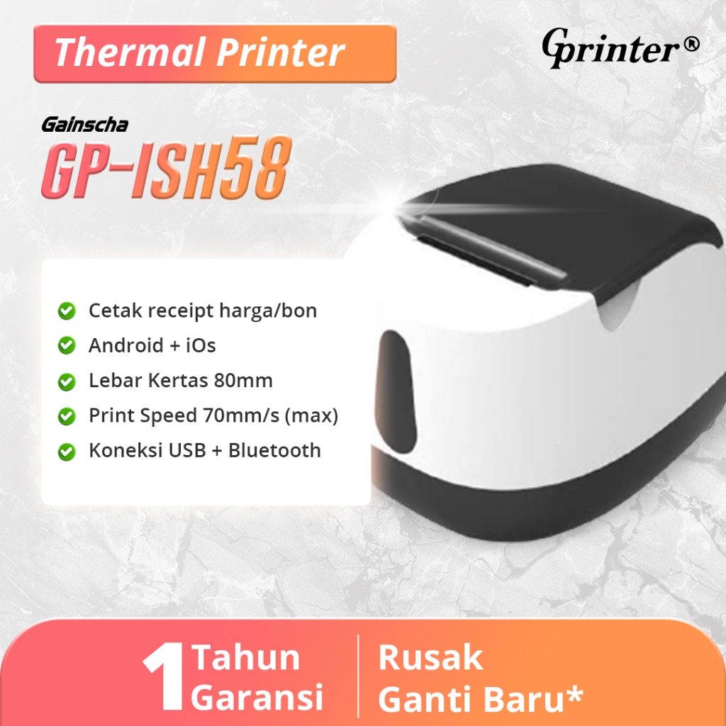 PRINTER STRUK THERMAL / PRINT LABEL RESI GP-ISH58 USB BLUETOOTH - 80mm