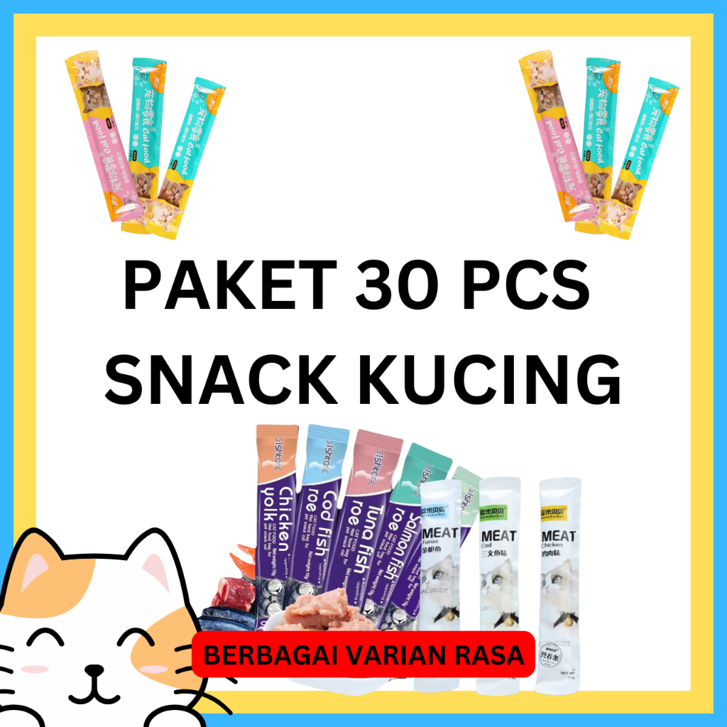 Snack Kucing Paket 30 pcs | Makanan Kucing | Snack Creamy | Snack Hewan Peliharaan | Snack Strip Kucing | Cemilan Kucing | Makanan Penggemuk Kucing | Cat Snack | Snack Anggora | Snack Himalaya | Snack Anak Kucing | Makanan Anabul | Snack Anabul | Kitten