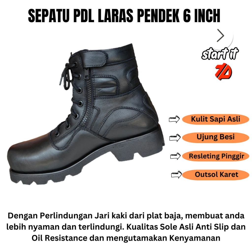 SEPATU PDL SOL RADIAL KULIT SAPI ASLI SEPATU PDL TNI POLRI SECURITY SATPAM SEPATU BOOTS