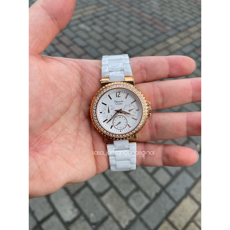 Jam Tangan Alexandre Christie Ac 2337 Original Keramik Putih