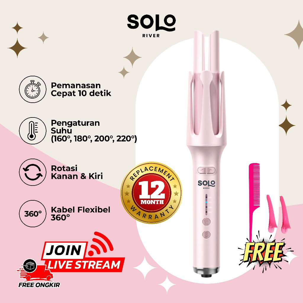 Solo River Catokan Curly Otomatis Curly Rambut 32mm Hasil Catok Tahan Lama