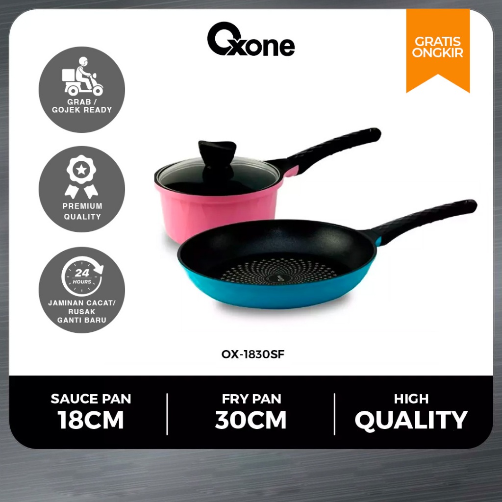 Oxone OX1830SF Pink Pot & Blue Fry Pan Set