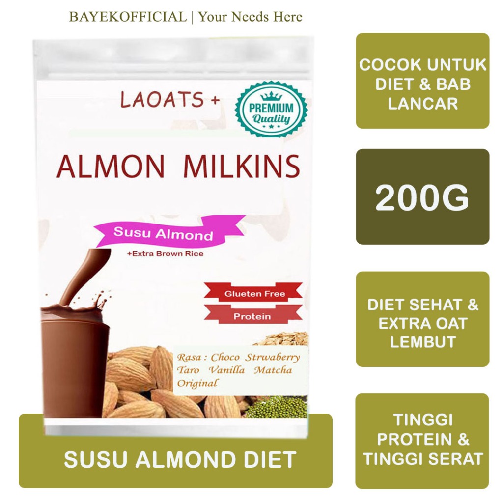 

Susu Almond Penurun Berat Badan Almond Milk Diet Low Fat Oat Milk Susu Rendah Lemak Untuk Diet Laoats (200G)