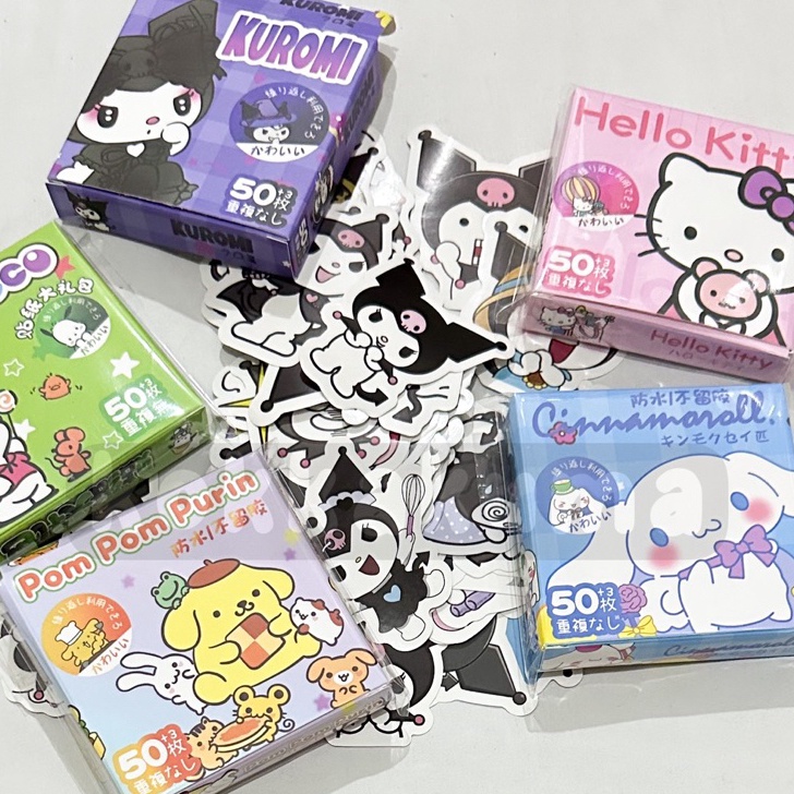 

Dijual ( KKM ) SANRIO HELLO KITTY / POCHAKKO / CINNAMOROL / POMPOM PURIN / KUROMI Aesthetic Sticker Kisscut Box isi 50 Pcs Karakter Lucu untuk Anak Set ➢❈